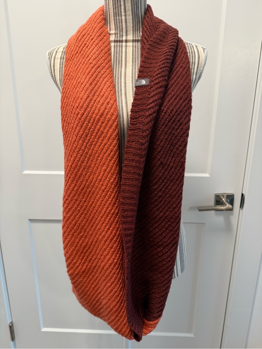 The North Face Two-Tone Ribbed Infinity Scarf - Orange & Burgundy